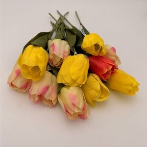 Yellow and Pink Artificial Tulip Bouquet